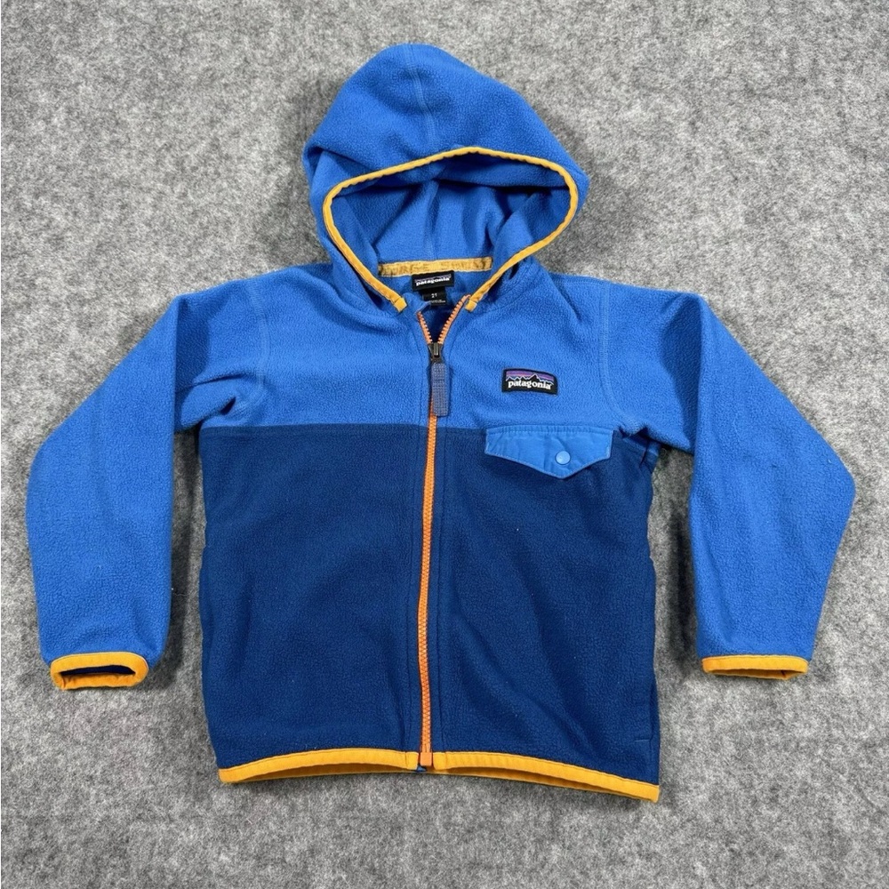 Patagonia micro D snap T fleece full zip blue toddler hooded jacket 2T